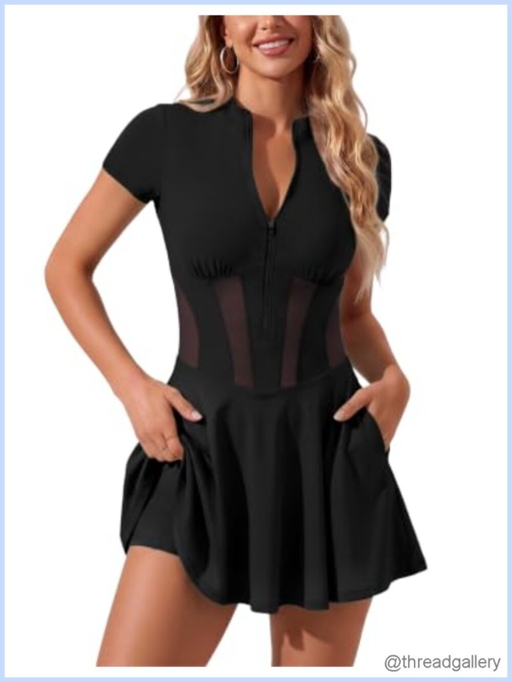 Women's Short Sleeve Athletic Tennis Dress Built-in Bra Shorts Pockets Corset